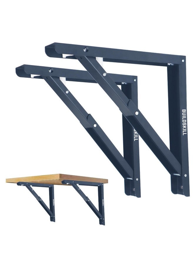 BUILDSKILL حامل رف قابل للطي 24 بوصة من بيلد سكيل، حامل طاولة قابل للطي بسمك 1.2 مم، مقاوم للتآكل وتصميم موفر للمساحة، حوامل للرفوف الجدارية ومحطات العمل، للاستخدام المنزلي والمكتبي (رمادي دا) (مجموعة من 2) - Image 1
