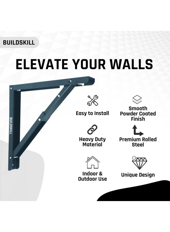 BUILDSKILL حامل رف قابل للطي 24 بوصة من بيلد سكيل، حامل طاولة قابل للطي بسمك 1.2 مم، مقاوم للتآكل وتصميم موفر للمساحة، حوامل للرفوف الجدارية ومحطات العمل، للاستخدام المنزلي والمكتبي (رمادي دا) (مجموعة من 2) - Image 3