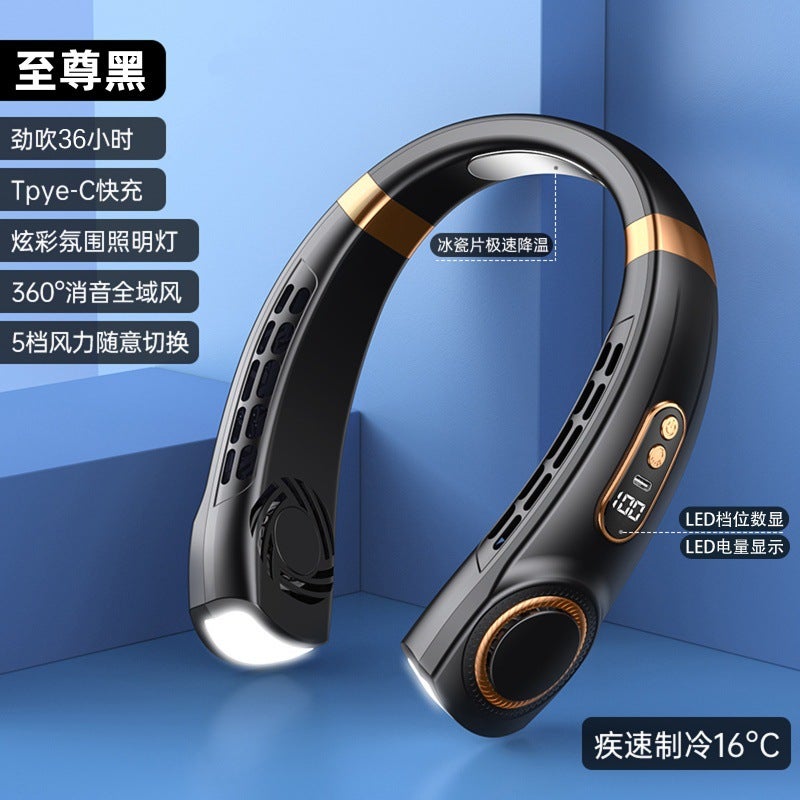 2024 Portable Neck Fan USB Rechargeable Quiet Bladeless Mini[Top with black] Typc charging + super long battery life + real-time power display + colorful atmosphere breathing light [Top with black] Typc charging + super long battery life + real-time power display + colorful atmosphere breathing light
