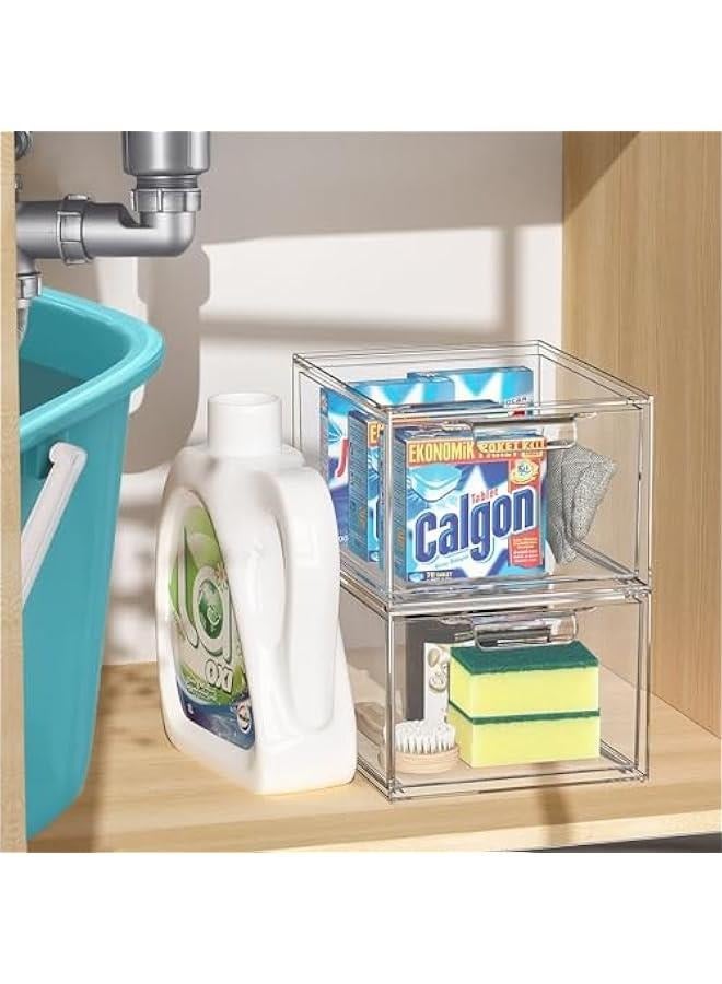 ميكسد 2 حزمة المكياج القابلة للتراكم منظم الدرجات التخزينية ، 4.4 طوال الأكريليك حمام المنظمين ، سلالات التخزين البلاستيكية الواضحة للغرور ، Undersink ، خزانات المطبخ ، مخزن التنظيم والتخزين - Image 2