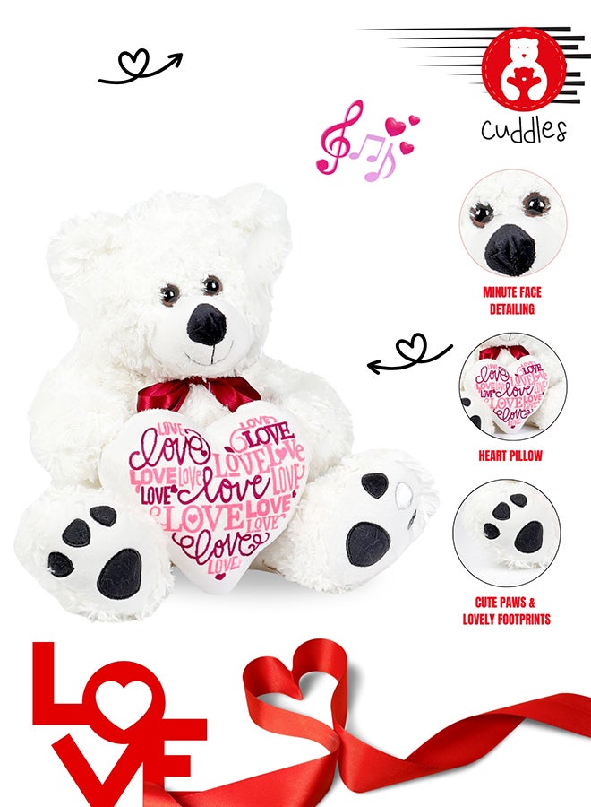 Cuddles Teddy Bear With Heart, 12″Soft White Stuffed Bear Plush Toy, Valentines Day Gifts For Him And Her,Gifts For Girlfriend Boyfriend - Image 2
