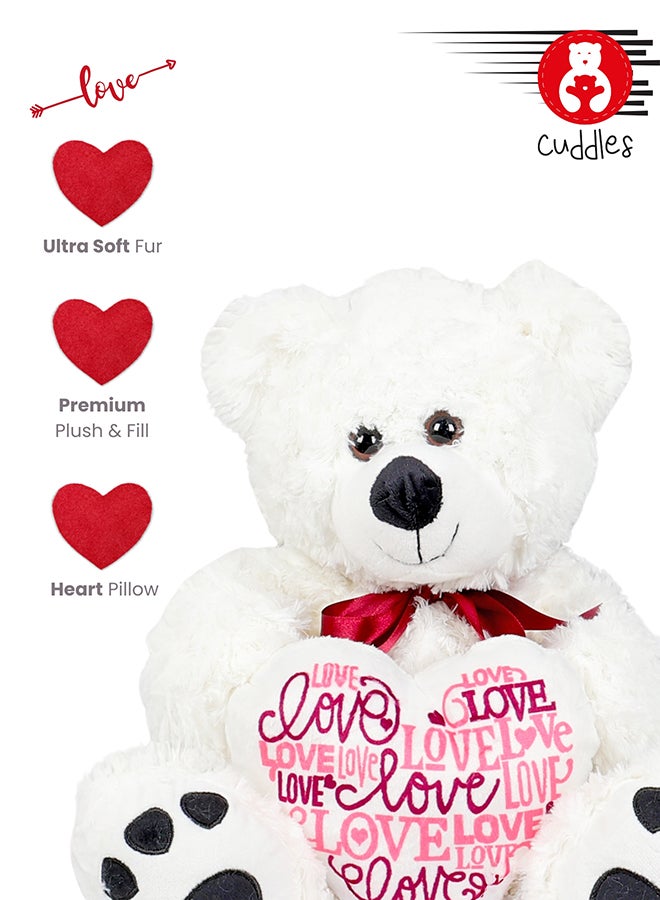 Cuddles Teddy Bear With Heart, 12″Soft White Stuffed Bear Plush Toy, Valentines Day Gifts For Him And Her,Gifts For Girlfriend Boyfriend - Image 3
