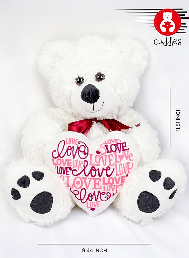 Cuddles Teddy Bear With Heart, 12″Soft White Stuffed Bear Plush Toy, Valentines Day Gifts For Him And Her,Gifts For Girlfriend Boyfriend - Image 4
