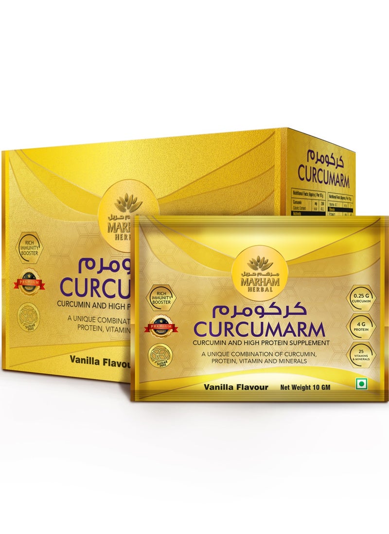 MARHAM HERBAL - Curcumarm Sachet: Curcumin and High Protein Supplement | Rich Immunity Booster | 0.25G Curcumin, 4G Protein & 25 Minerals and Vitamins (10 Sachets) - Image 1