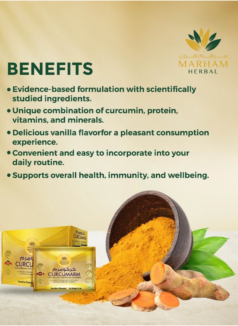 MARHAM HERBAL - Curcumarm Sachet: Curcumin and High Protein Supplement | Rich Immunity Booster | 0.25G Curcumin, 4G Protein & 25 Minerals and Vitamins (10 Sachets) - Image 1