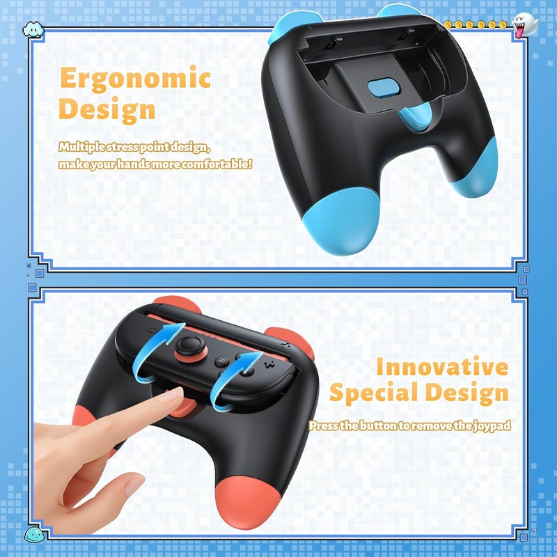 FASTSNAIL Controller Grips & Steering Wheels for Switch 2 (2025), Ergonomic Handles Kit for Mario Kart World/8 Deluxe Wheel, Switch2 Joypad Accessories for Family Party (4 pack) - Image 3