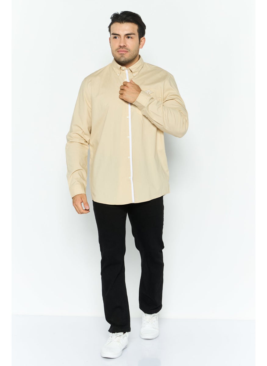 ESPRIT Men Regular Fit Embroidered Long Sleeves Casual Shirt, Beige  - Image 4