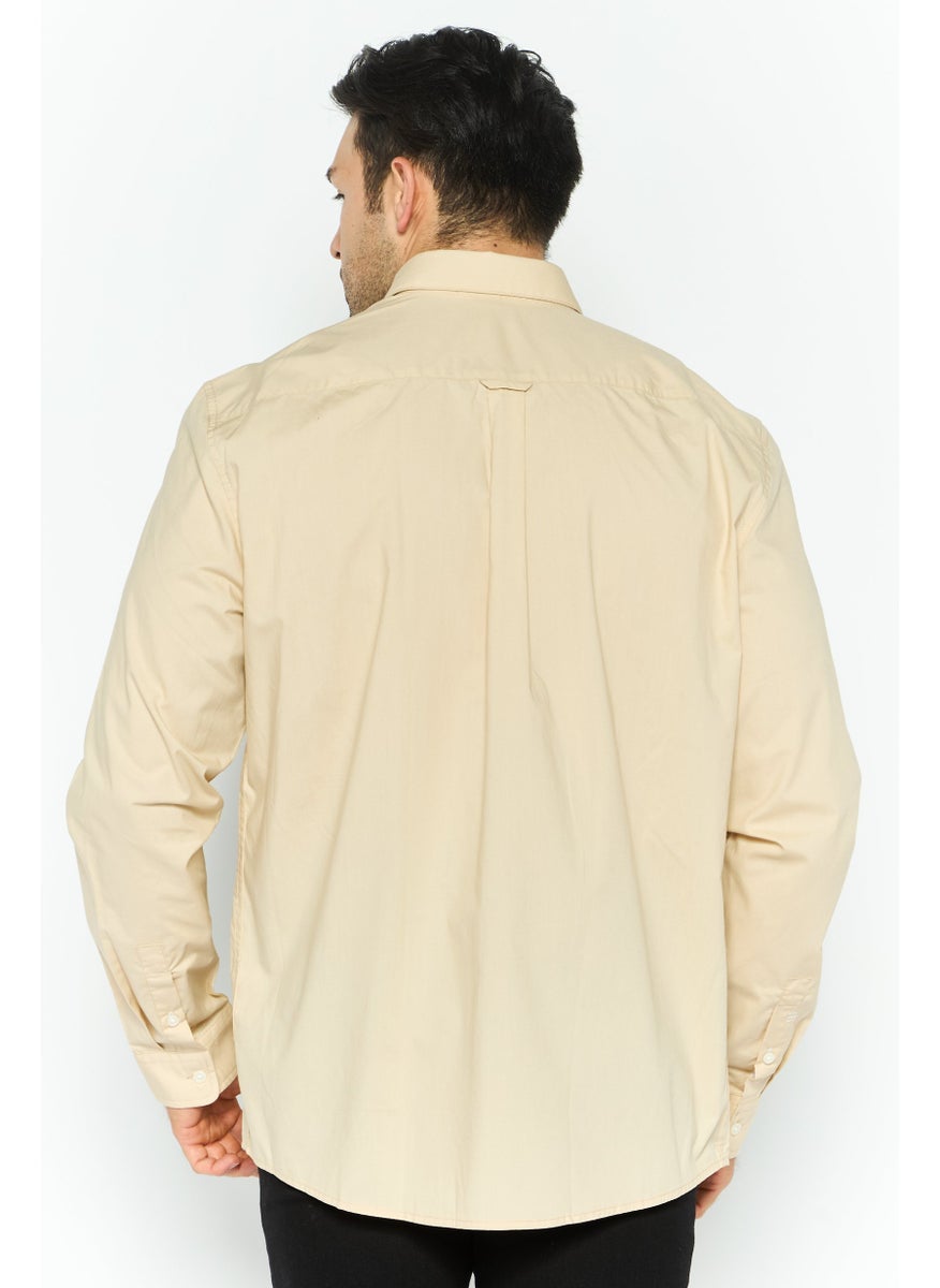 ESPRIT Men Regular Fit Embroidered Long Sleeves Casual Shirt, Beige  - Image 3