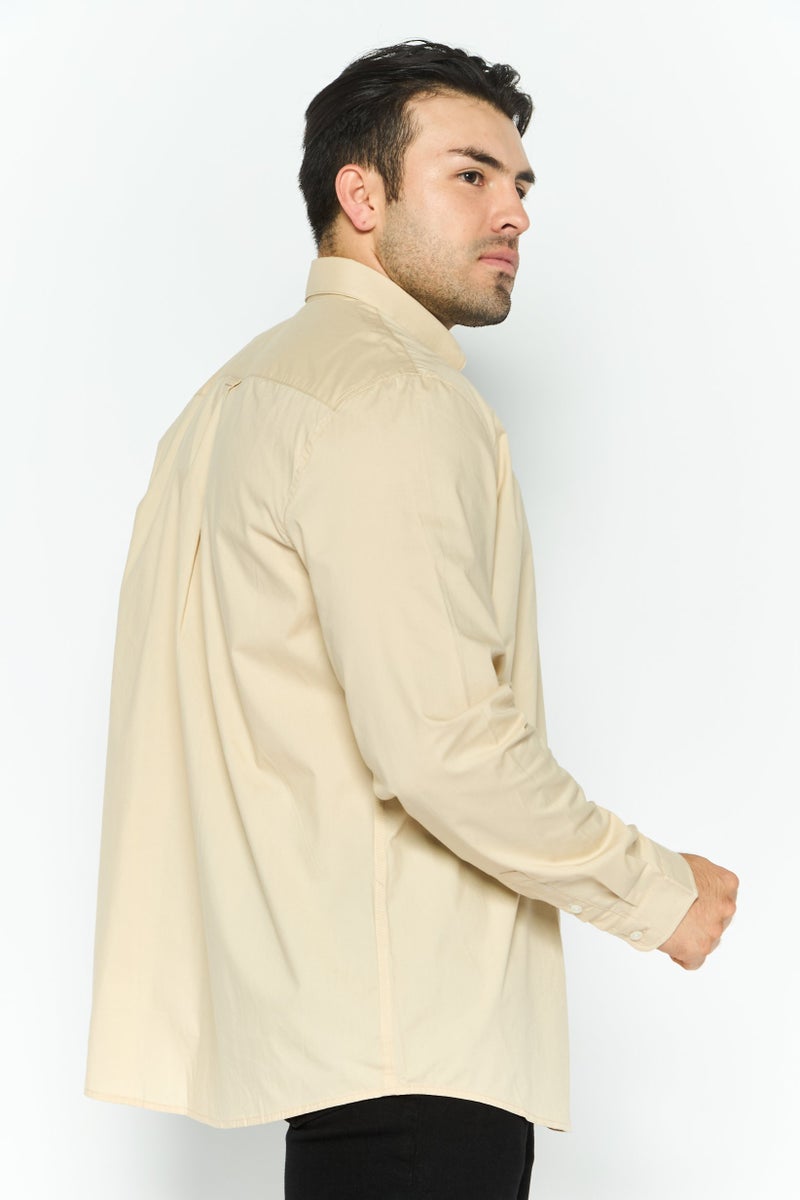 ESPRIT قميص رجالي عادي مزخرف بأكمام طويلة، بيج - Image 2