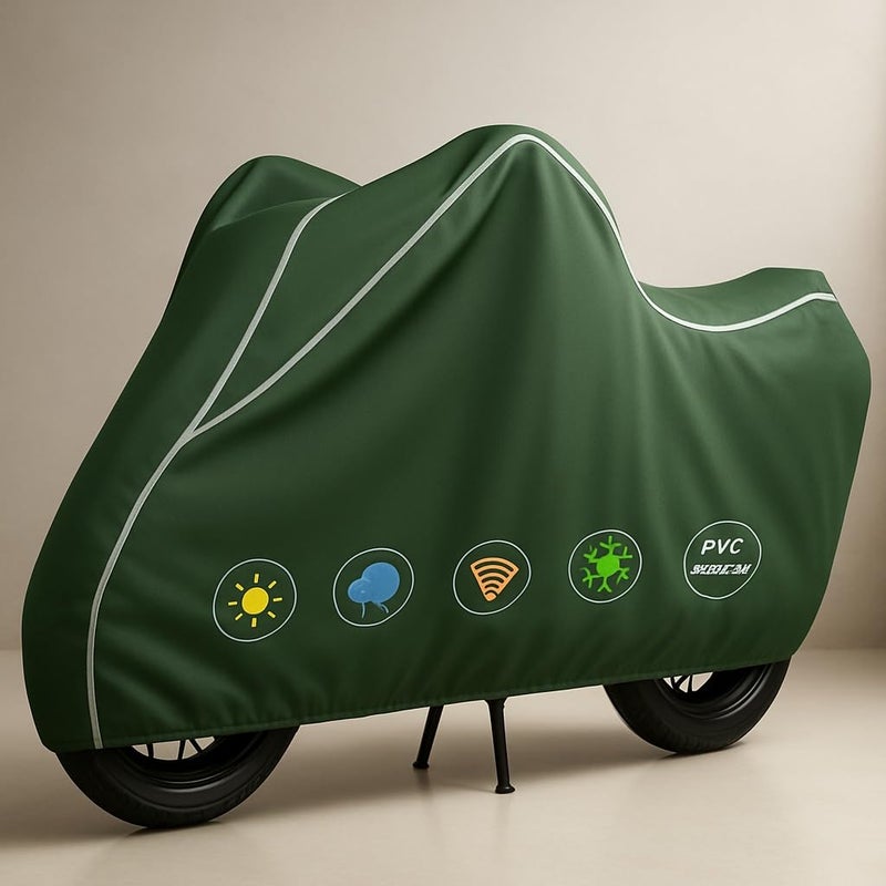 ROWYEET StormGuard PU Bike Cover Premium Waterproof, Dustproof & UV Protected Two-Wheeler Body Shield | Heavy-Duty, All-Weather Protection | Universal Fit for Motorcycles & Scooters(Olive & White PU) - Image 2