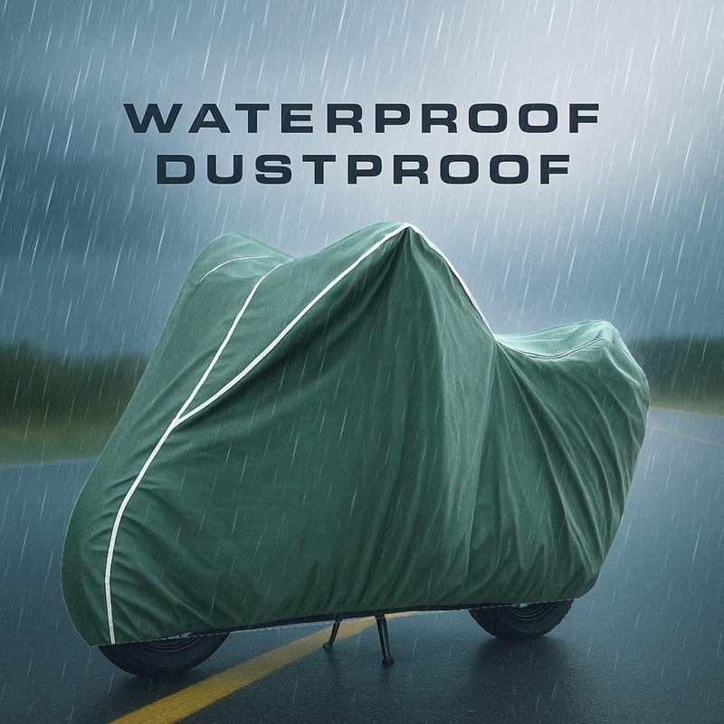 ROWYEET StormGuard PU Bike Cover Premium Waterproof, Dustproof & UV Protected Two-Wheeler Body Shield | Heavy-Duty, All-Weather Protection | Universal Fit for Motorcycles & Scooters(Olive & White PU) - Image 4