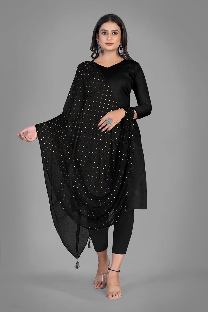 KEMZA Women's Printed Chiffon Dupatta (Black_Free size) - Image 2