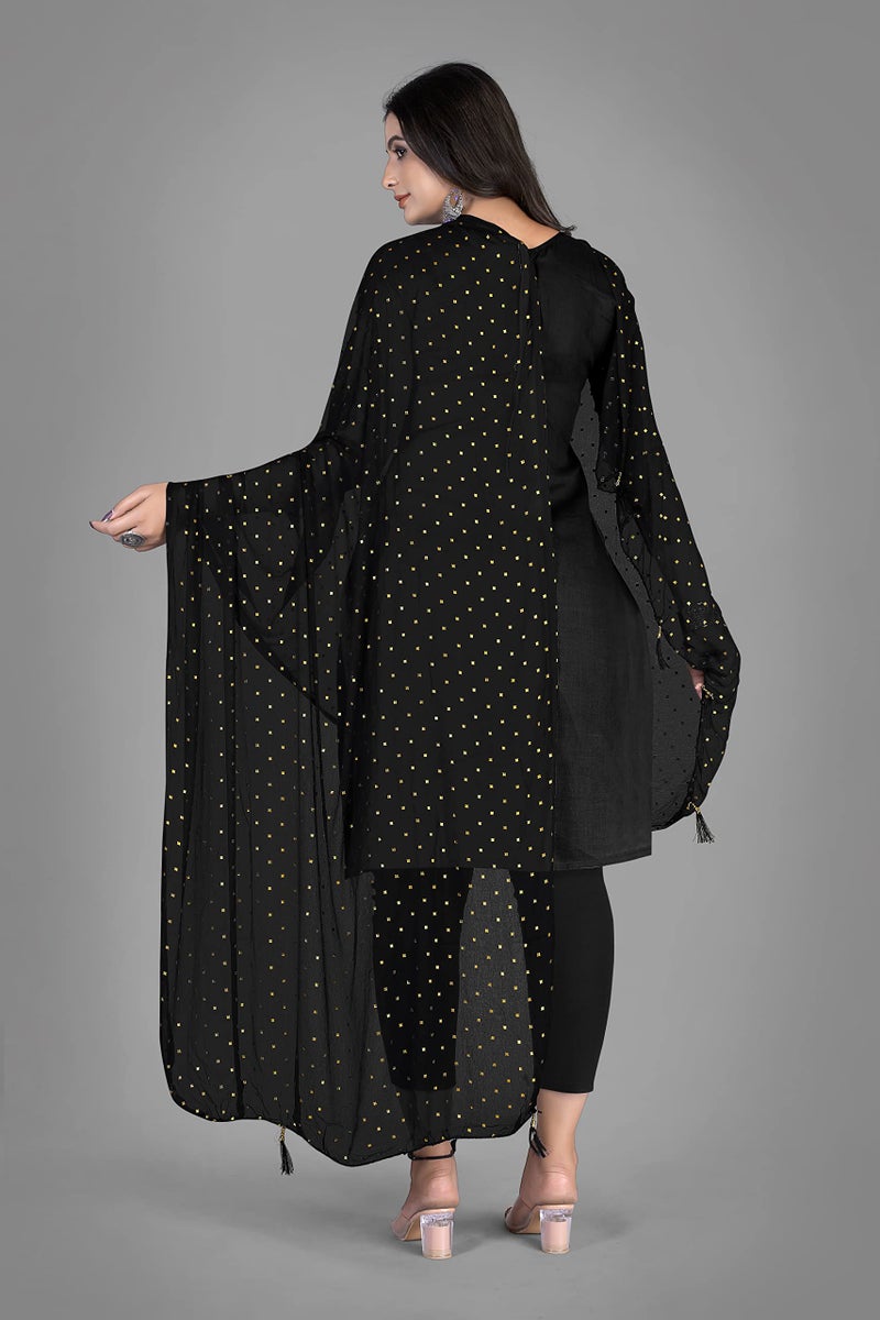 KEMZA Women's Printed Chiffon Dupatta (Black_Free size) - Image 4