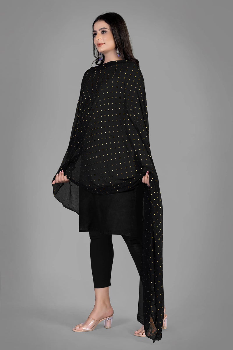 KEMZA Women's Printed Chiffon Dupatta (Black_Free size) - Image 3