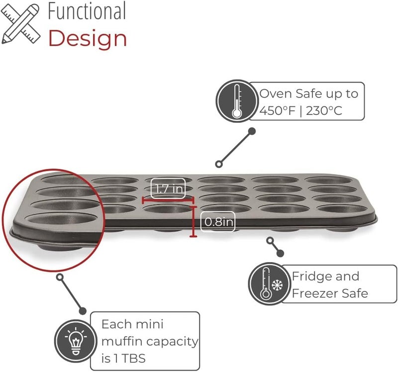 husMait Premium Quality Mini-Muffin Pan, Baking Sheet, and Cooling Rack. For Baking Mini Cupcakes, Muffins, Bite Size Tarts, Cookies. Non-Stick, Dishwasher Safe, Oven Safe (Muffin Pan) - Image 5