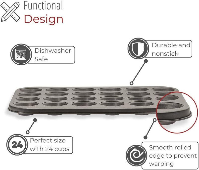 husMait Premium Quality Mini-Muffin Pan, Baking Sheet, and Cooling Rack. For Baking Mini Cupcakes, Muffins, Bite Size Tarts, Cookies. Non-Stick, Dishwasher Safe, Oven Safe (Muffin Pan) - Image 4