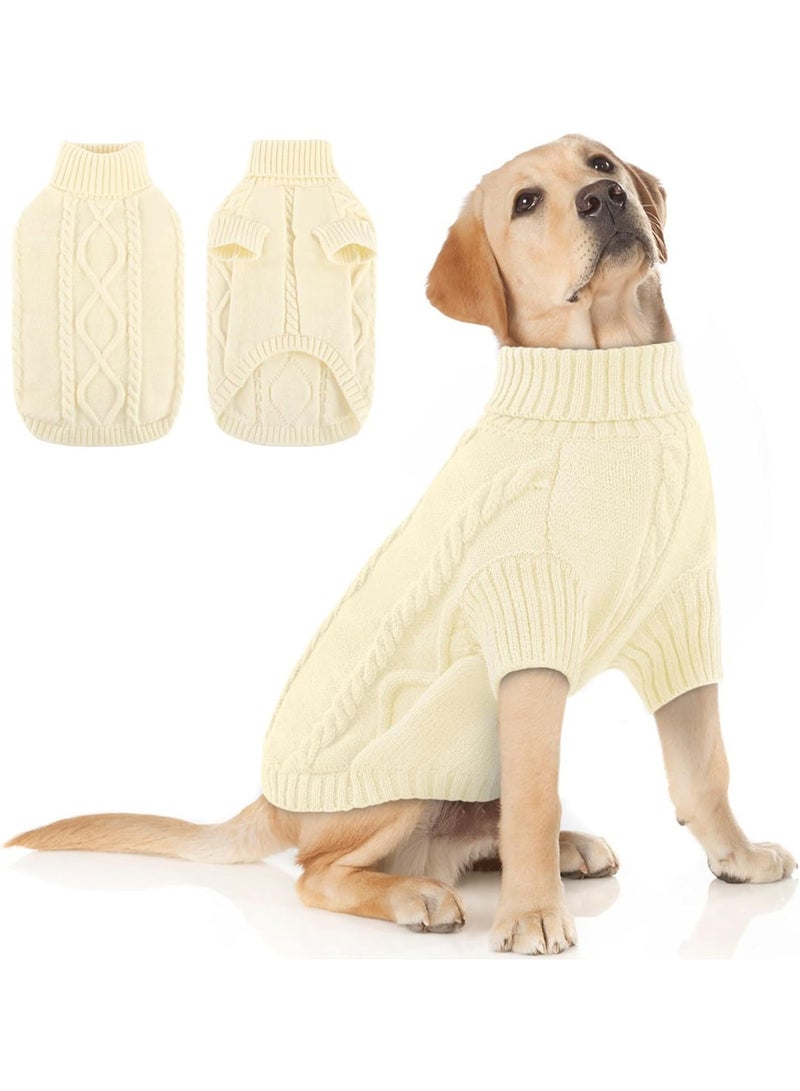 Turtleneck Dog Jumper - Dog Sweater Winter Coat Apparel Classic Cable Knit Clothes with Leash Hole for Cold Weather - Image 1