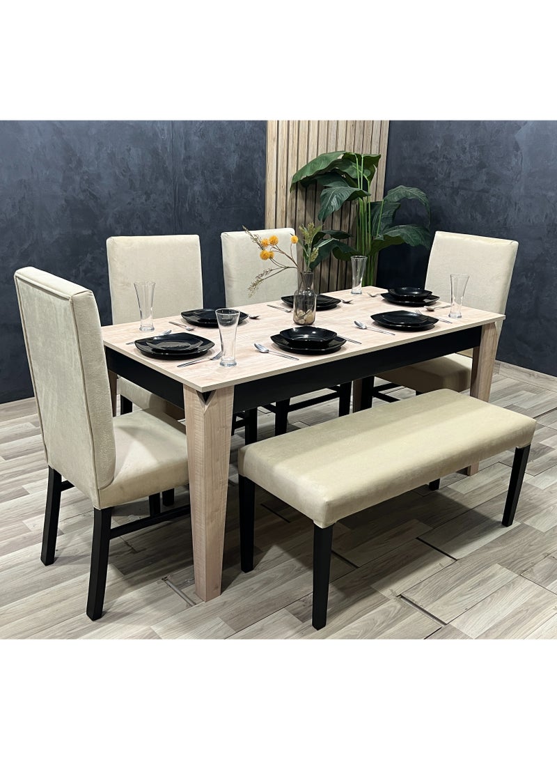 طاوله طعام MDF مكونه من 4 كراسي و بانكت بلمسة فاخرة – تنجيد قطيفة متوفر بألوان متعددة