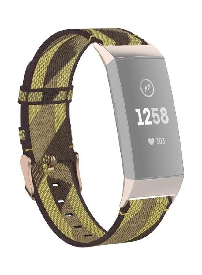 NIBEMINENT Nylon Denim Replacement Strap For Fitbit Charge 4/Charge 3/Charge 3 SE Yellow Stripe - Image 1
