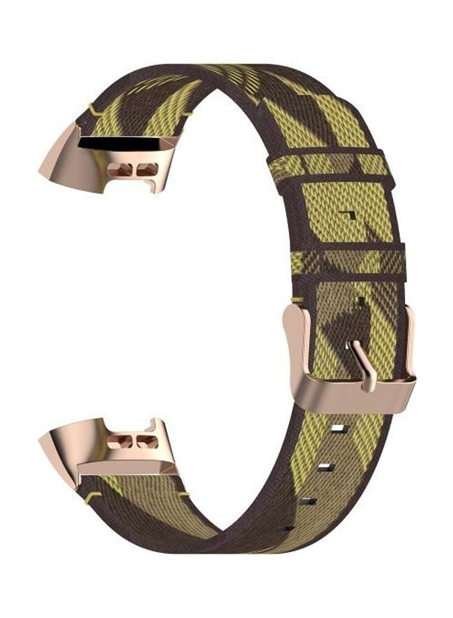 NIBEMINENT Nylon Denim Replacement Strap For Fitbit Charge 4/Charge 3/Charge 3 SE Yellow Stripe - Image 4