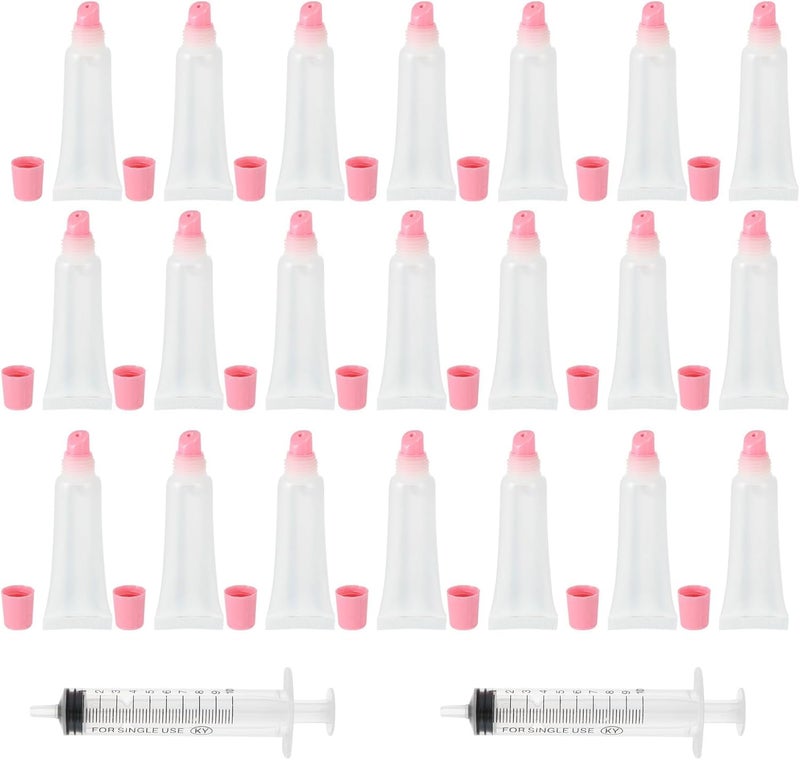 Empty Refillable Lip Tubes 10ml Gloss 40pcs with 2pcs Syringes Plastic Lip Balm Bottles Portable and Convenient to Carry Random Color for DIY Makeup and Night - Image 1