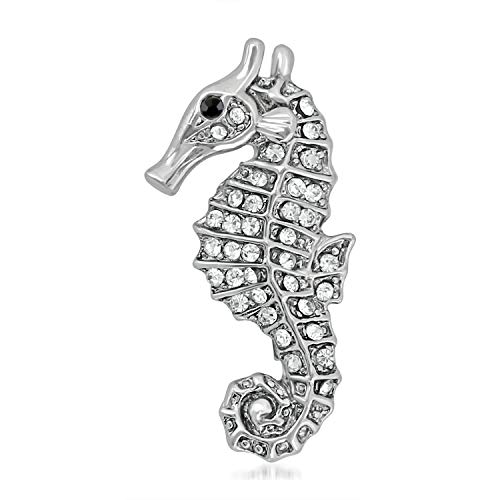Mahi Rhodium Plated Gleaming Crystal Sea Horse Unisex Lapel Pin BP1101036R - Image 1