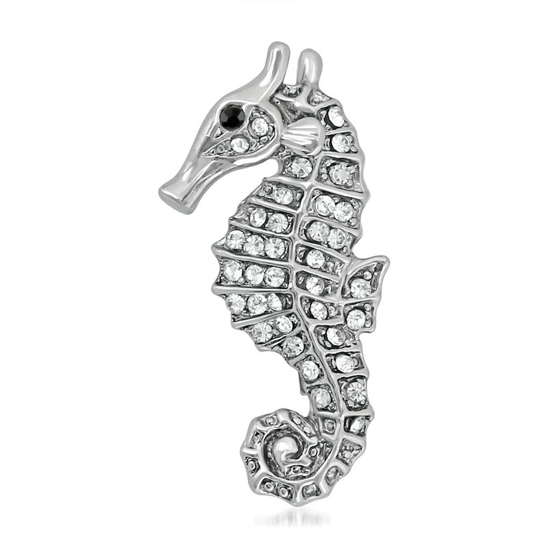 Mahi Rhodium Plated Gleaming Crystal Sea Horse Unisex Lapel Pin BP1101036R - Image 5