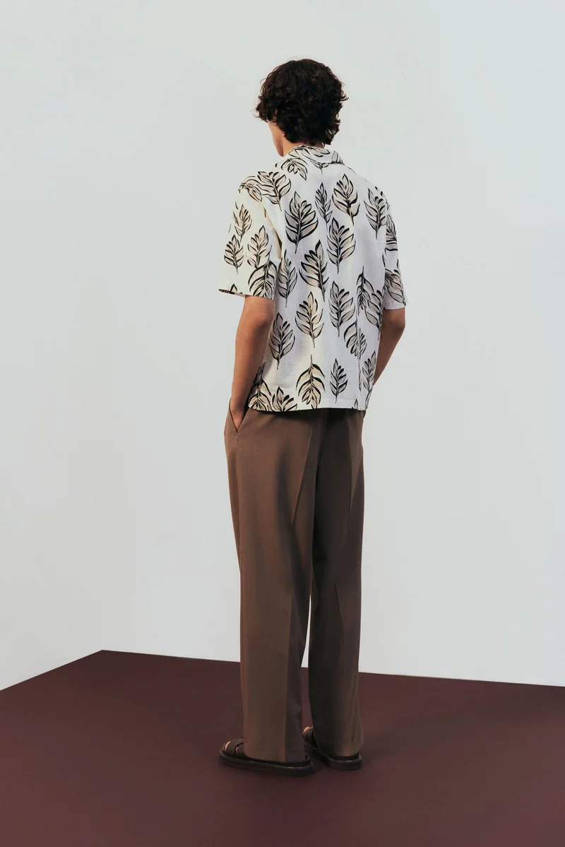 H&M 002-12-230-Beige Dusty Light Regular Fit Linen-blend resort shirt for Men | Best Price UAE