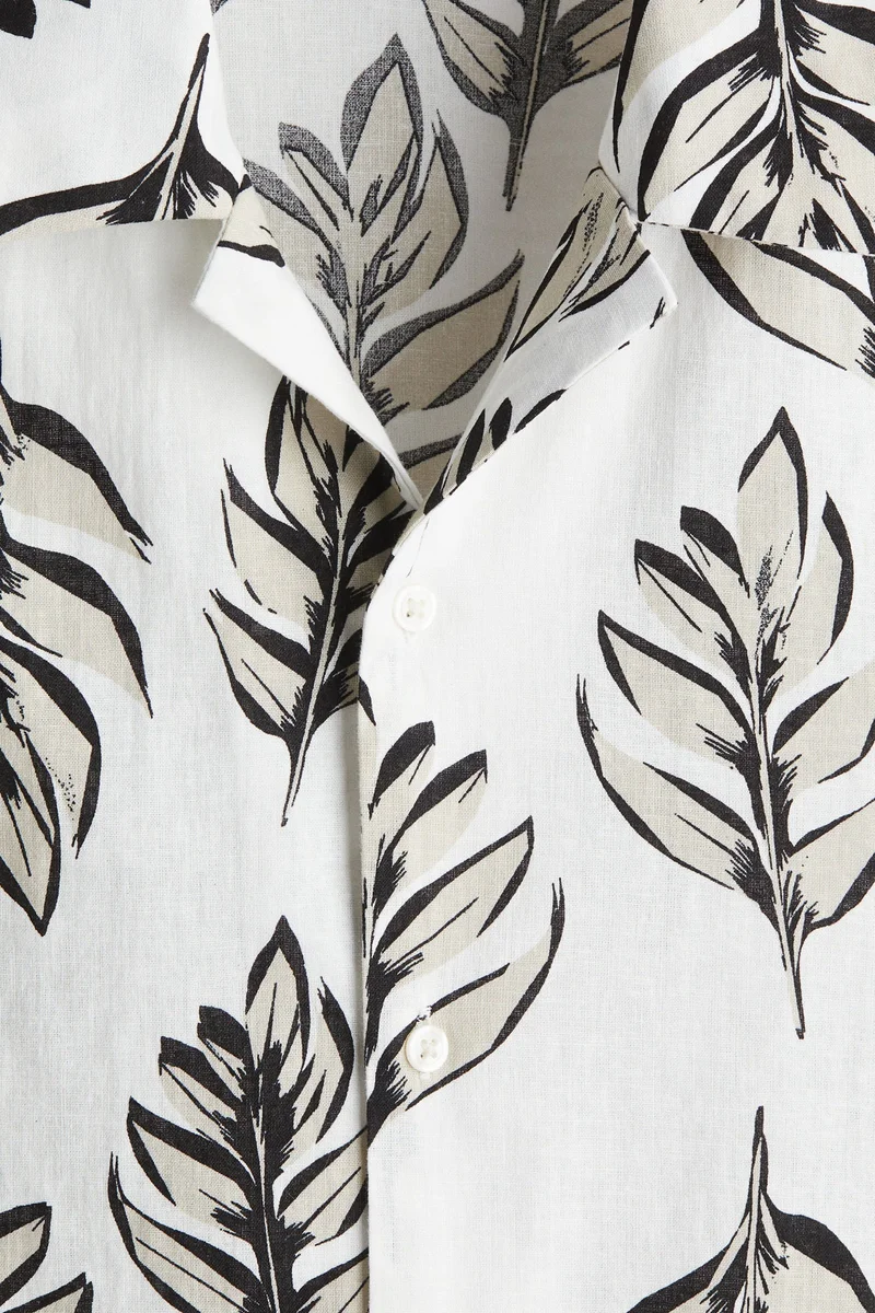 H&M 002-12-230-Beige Dusty Light Regular Fit Linen-blend resort shirt for Men | Best Price UAE