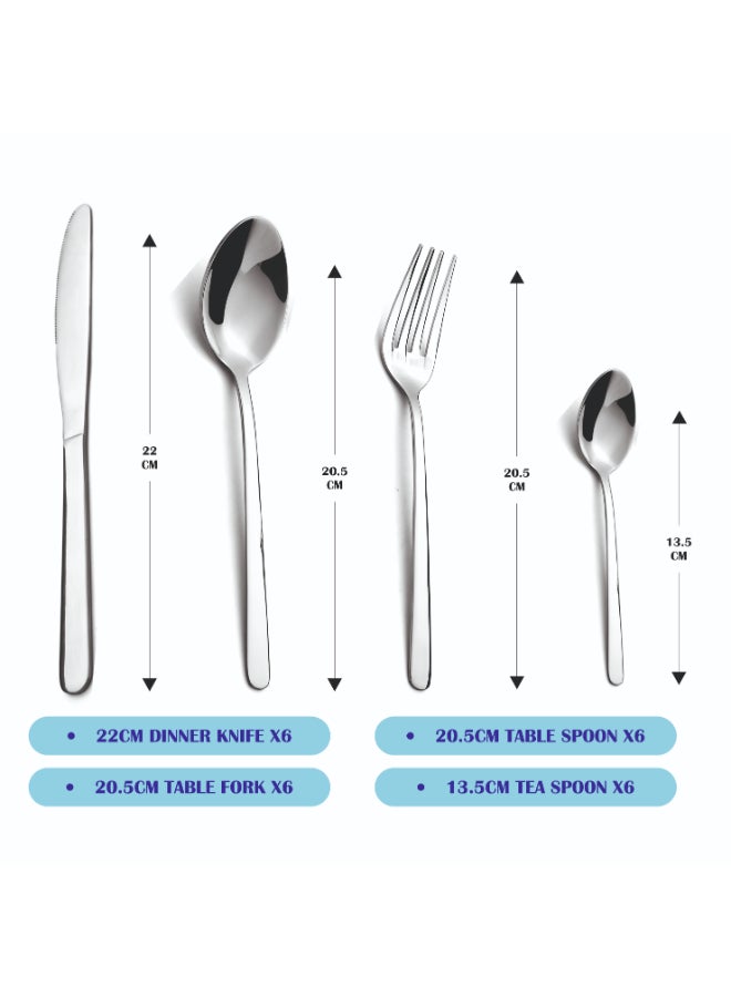 Noon East 24 Piece Flatware Cutlery Set, Stainless Steel Silverware Set for Home/Office/Party, Knife Fork Spoon Eating Utensils Set Service for 6, Mirror Polish & Dishwasher Safe CDM8003 - Image 2