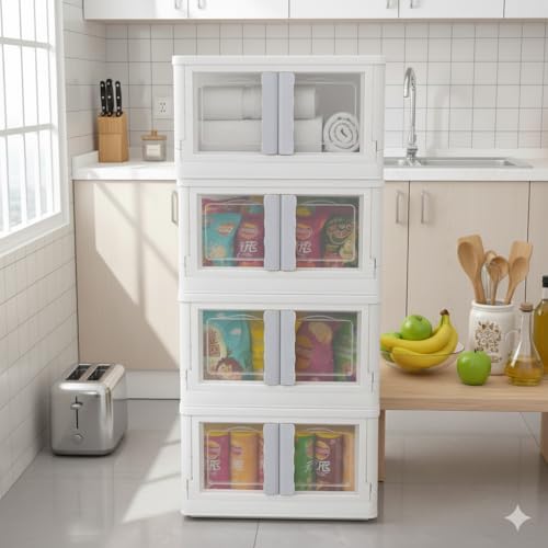 SpaceOrganizer Plastic Collapsible Wardrobe, Storage Drawer Units, Clothes Drawer Organisers, Bookcases (Storage BIN - 2DOOR White, 1PCS), 10x10 cm - Image 3