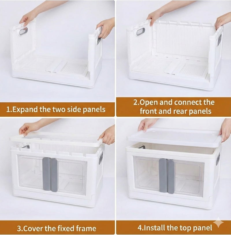 SpaceOrganizer Plastic Collapsible Wardrobe, Storage Drawer Units, Clothes Drawer Organisers, Bookcases (Storage BIN - 2DOOR White, 1PCS), 10x10 cm - Image 4