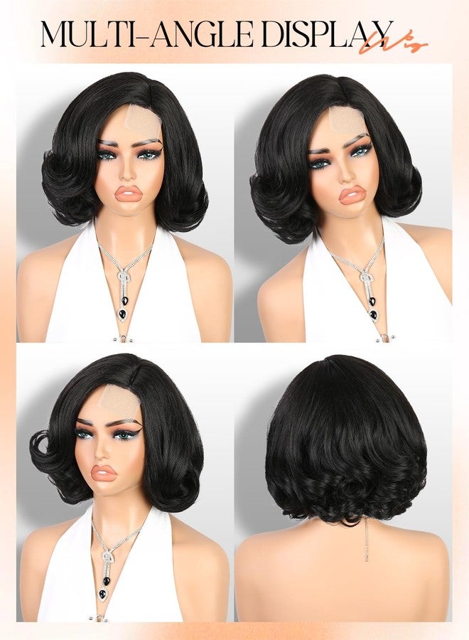 Quantum Love Short Yaki Wave Bob Wig Kinky Straight Curly Wavy Wigs for Women Layered Cut Side Part Body Wave Synthetic Hair for Daily Party Use (Natural Black, 10inch) - Image 3