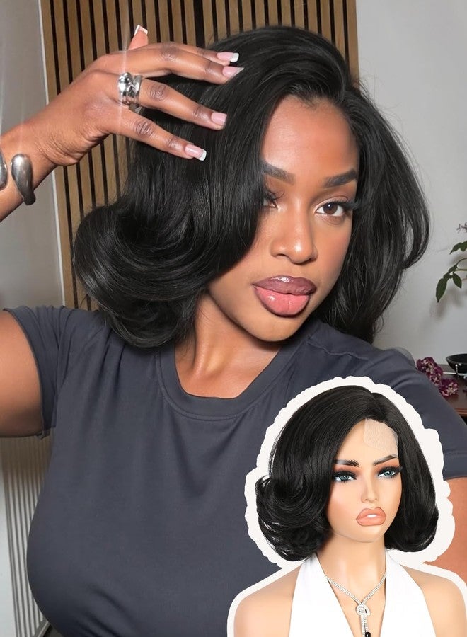 Quantum Love Short Yaki Wave Bob Wig Kinky Straight Curly Wavy Wigs for Women Layered Cut Side Part Body Wave Synthetic Hair for Daily Party Use (Natural Black, 10inch) - Image 2