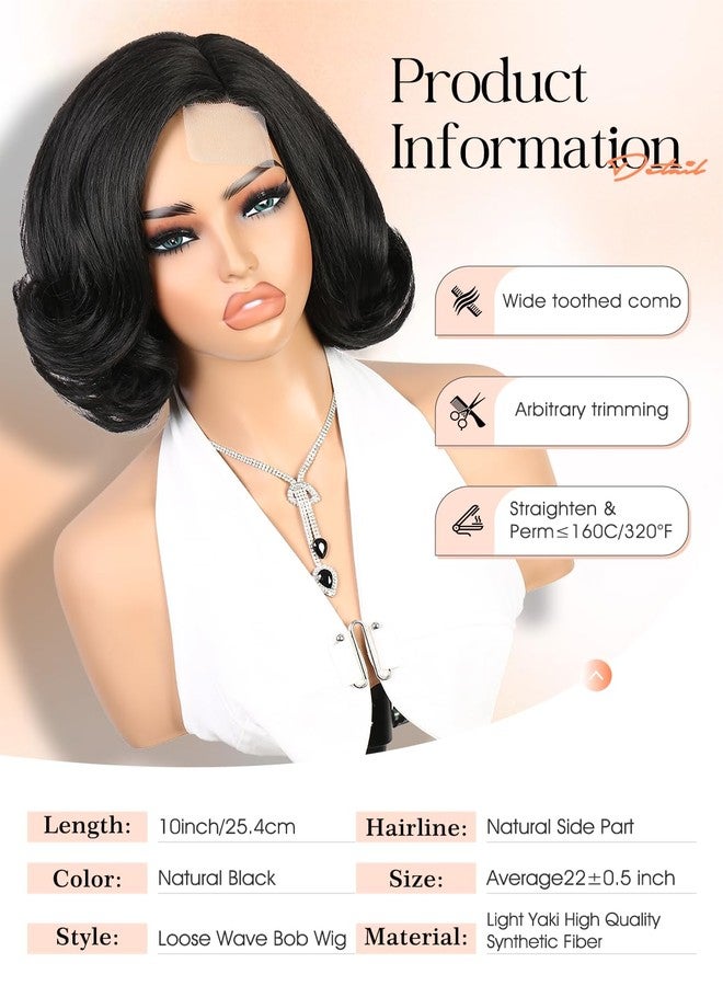 Quantum Love Short Yaki Wave Bob Wig Kinky Straight Curly Wavy Wigs for Women Layered Cut Side Part Body Wave Synthetic Hair for Daily Party Use (Natural Black, 10inch) - Image 5