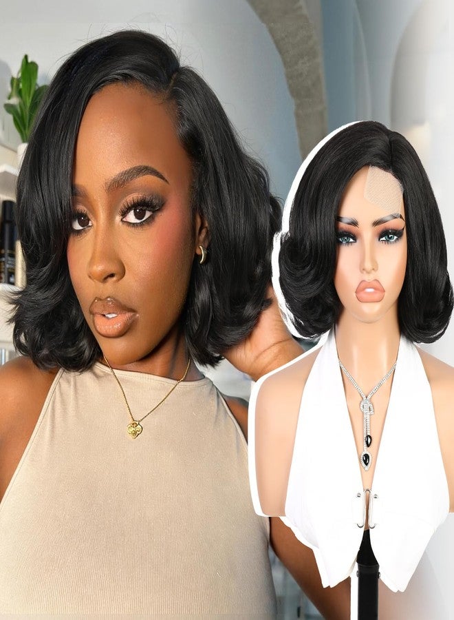 Quantum Love Short Yaki Wave Bob Wig Kinky Straight Curly Wavy Wigs for Women Layered Cut Side Part Body Wave Synthetic Hair for Daily Party Use (Natural Black, 10inch) - Image 1