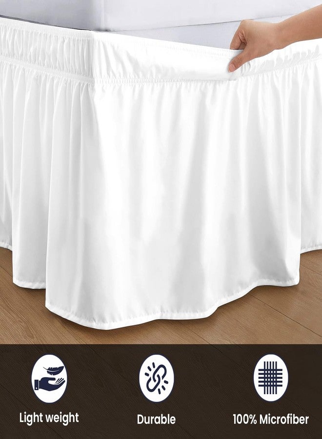 SGI Bedding 15 inch Drop Wraparound Bed Skirt Queen Size - No Lifting Required, Adjustable Easy Fit Elastic Strap, Classic Gathered Styling Dust Ruffle, Fade Resistant - White - Image 3