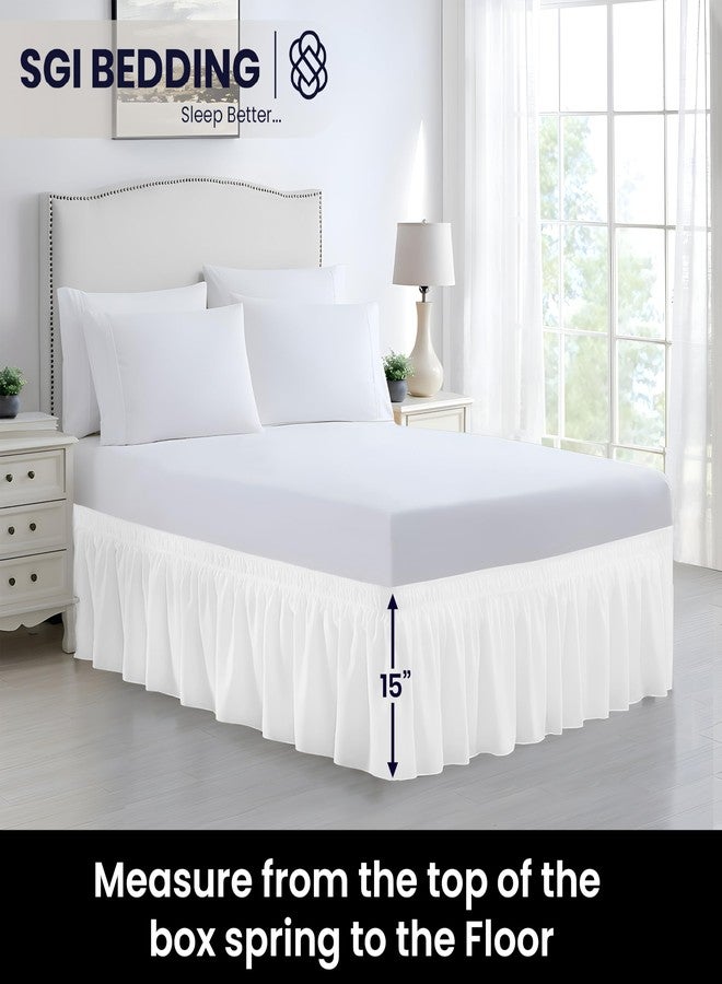 SGI Bedding 15 inch Drop Wraparound Bed Skirt Queen Size - No Lifting Required, Adjustable Easy Fit Elastic Strap, Classic Gathered Styling Dust Ruffle, Fade Resistant - White - Image 5