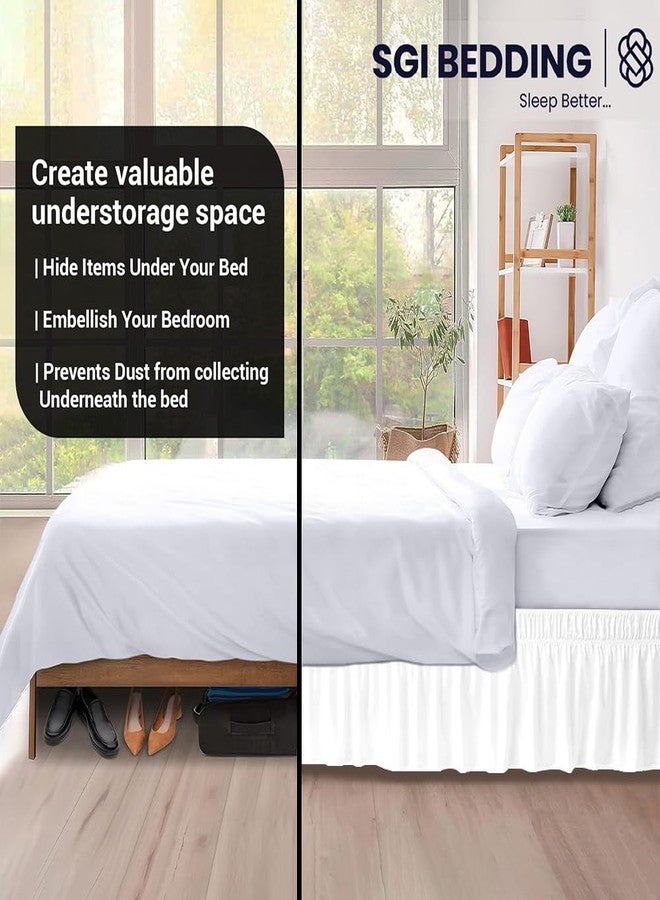 SGI Bedding 15 inch Drop Wraparound Bed Skirt Queen Size - No Lifting Required, Adjustable Easy Fit Elastic Strap, Classic Gathered Styling Dust Ruffle, Fade Resistant - White - Image 4
