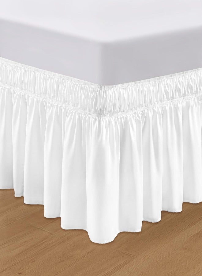 SGI Bedding 15 inch Drop Wraparound Bed Skirt Queen Size - No Lifting Required, Adjustable Easy Fit Elastic Strap, Classic Gathered Styling Dust Ruffle, Fade Resistant - White - Image 1