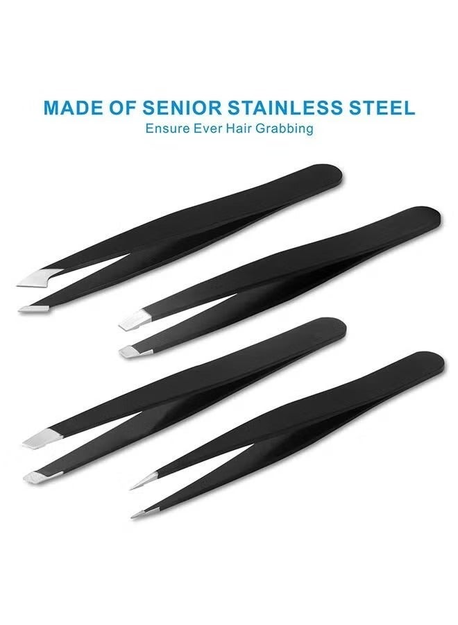 Generic Tweezers Set - Professional Stainless Steel Tweezers For Eyebrows - Great Precision For Facial Hair, Splinter And Ingrown Hair Removal Black - Image 4
