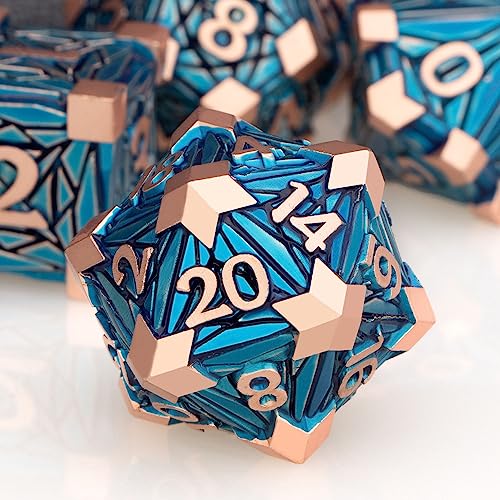ORIFANTOU 7PCS Metal DND Dice Set with Box Debris RPG Copper Blue D and D Dice for use with DD Tabletop Games Role Playing Game Polyhedral Dice Set D20 D12 D10 D8 D6 D4 - Image 1