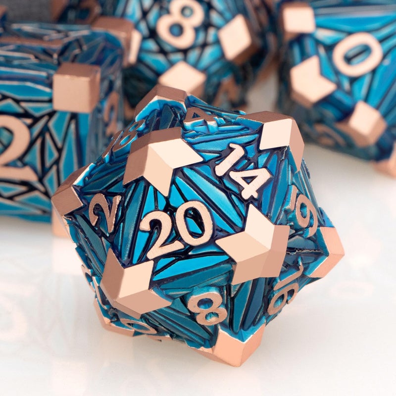 ORIFANTOU 7PCS Metal DND Dice Set with Box Debris RPG Copper Blue D and D Dice for use with DD Tabletop Games Role Playing Game Polyhedral Dice Set D20 D12 D10 D8 D6 D4 - Image 3