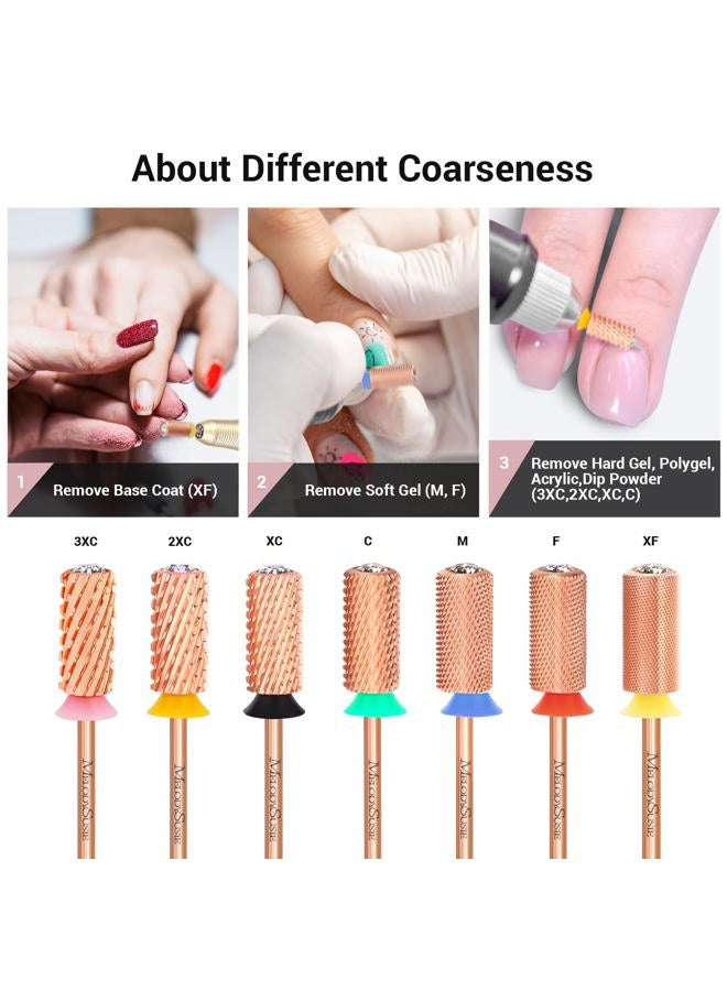 MelodySusie Crystal Top Nail Drill Bits, 3/32'' Large Barrel Carbide Bits, Suitable for Manicure Pedicure Cuticle Gel Polishing, Beginners Bits, Rose Gold, Series Bit-S, Fine - Image 4