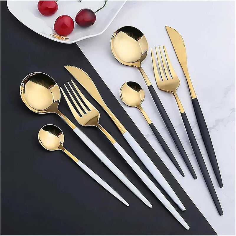 30Pcs Cutlery Set Stainless Steel Dinnerware Western Flatware Knife Fork Tea Spoon Mirror Tableware Kitchen Silverware(Silver 30Pcs) - Image 3