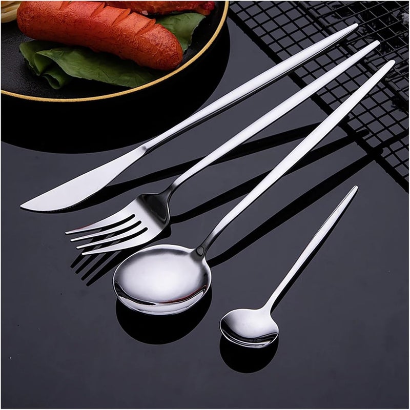 30Pcs Cutlery Set Stainless Steel Dinnerware Western Flatware Knife Fork Tea Spoon Mirror Tableware Kitchen Silverware(Silver 30Pcs) - Image 5