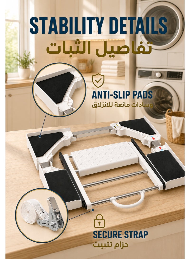 WALALLA Washer Dryer Stacking Kit Universal with Sliding Plate, Adjustable 46-72cm Installation Set with Ratchet Strap, Space-Saving Laundry Organizer - Image 2