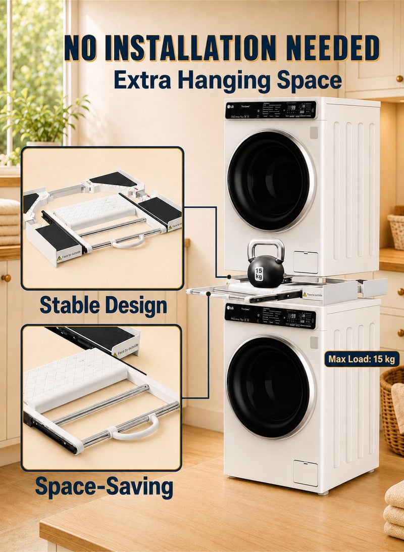 WALALLA Washer Dryer Stacking Kit Universal with Sliding Plate, Adjustable 46-72cm Installation Set with Ratchet Strap, Space-Saving Laundry Organizer - Image 5