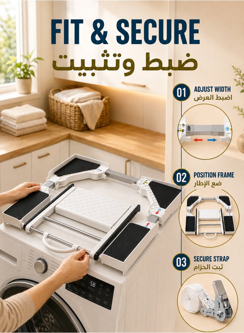 WALALLA Washer Dryer Stacking Kit Universal with Sliding Plate, Adjustable 46-72cm Installation Set with Ratchet Strap, Space-Saving Laundry Organizer - Image 3