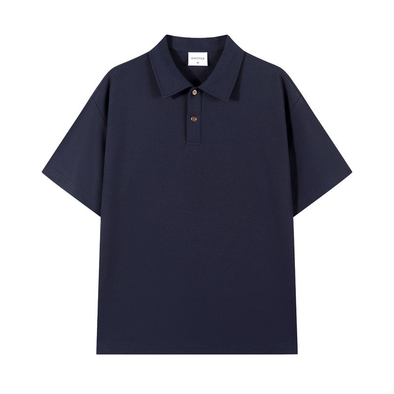 Spring Summer Solid 230g Polo Shirt Casual navy blue - Image 1